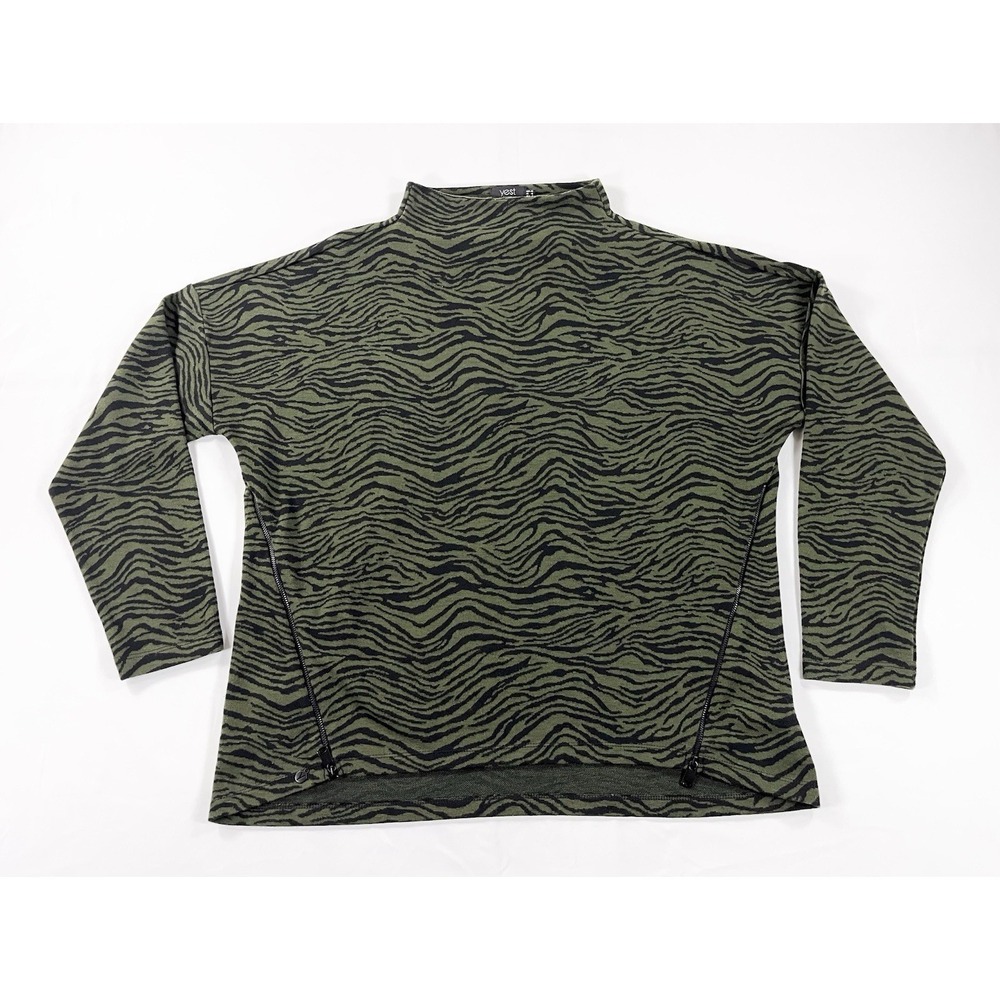 Yest Zebra Mock Neck Sweater Womens 8 Olive Green Side Zip Gorpcore Streetwear M